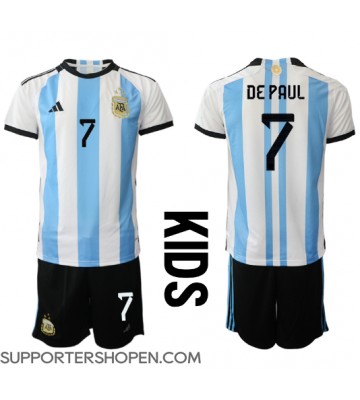 Argentina Rodrigo de Paul #7 Hemmatröja Barn VM 2022 Kortärmad (+ korta byxor)